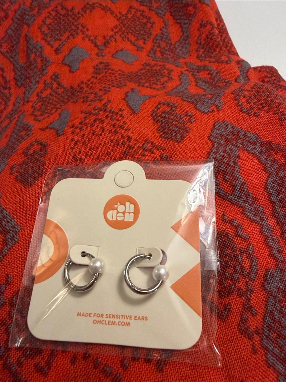 Oh Clem Silver Hoop Earrings with Pearl Accent.